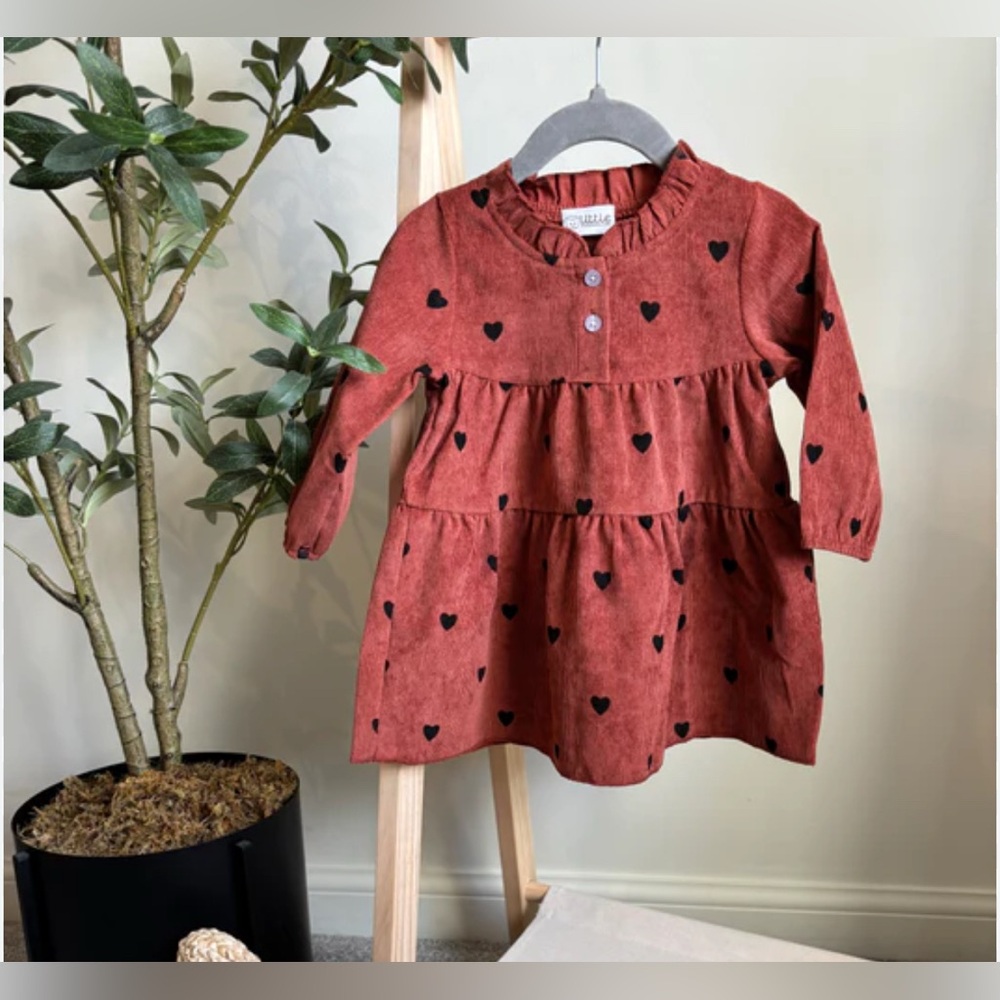 SHEIN Kids Terracotta Dress with Black Heart Design